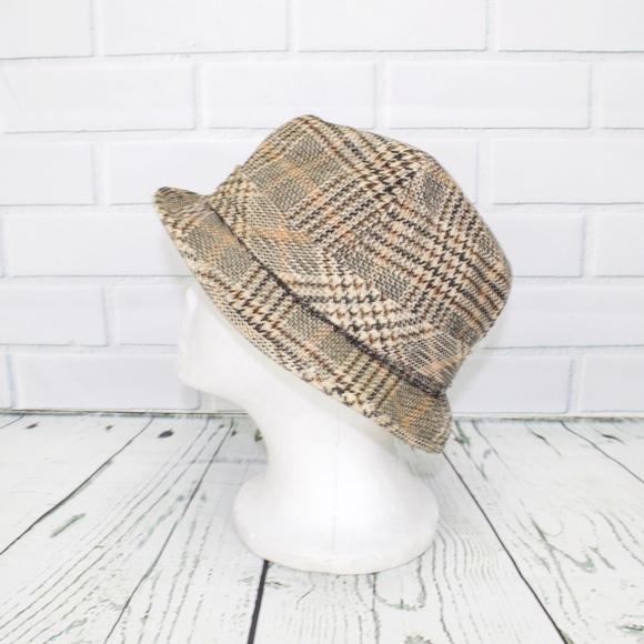 Vintage Plaid Fedora Bucket Hat Red Feather - Picture 4 of 8